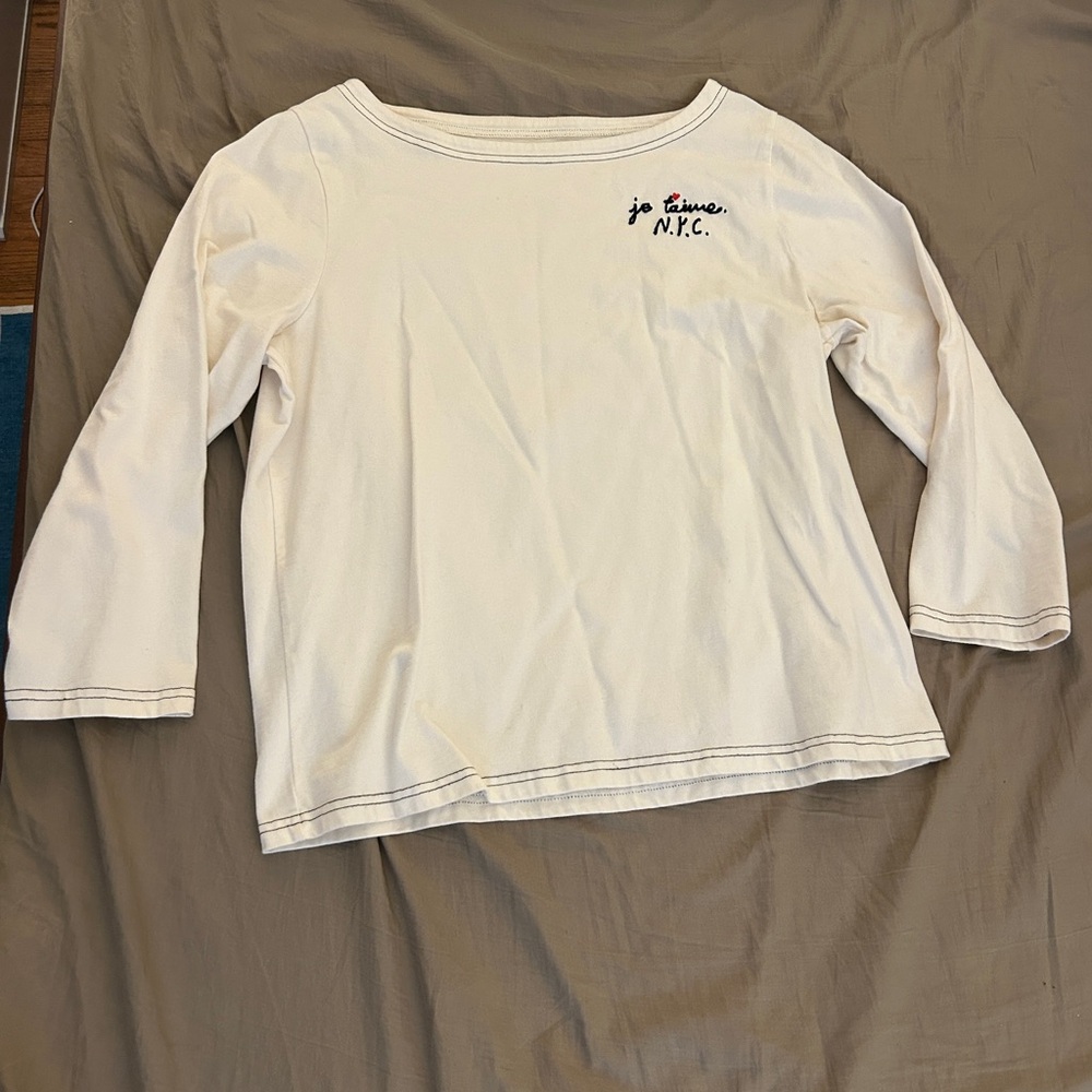 J. Crew embroidered je t’aime NYC boatneck top